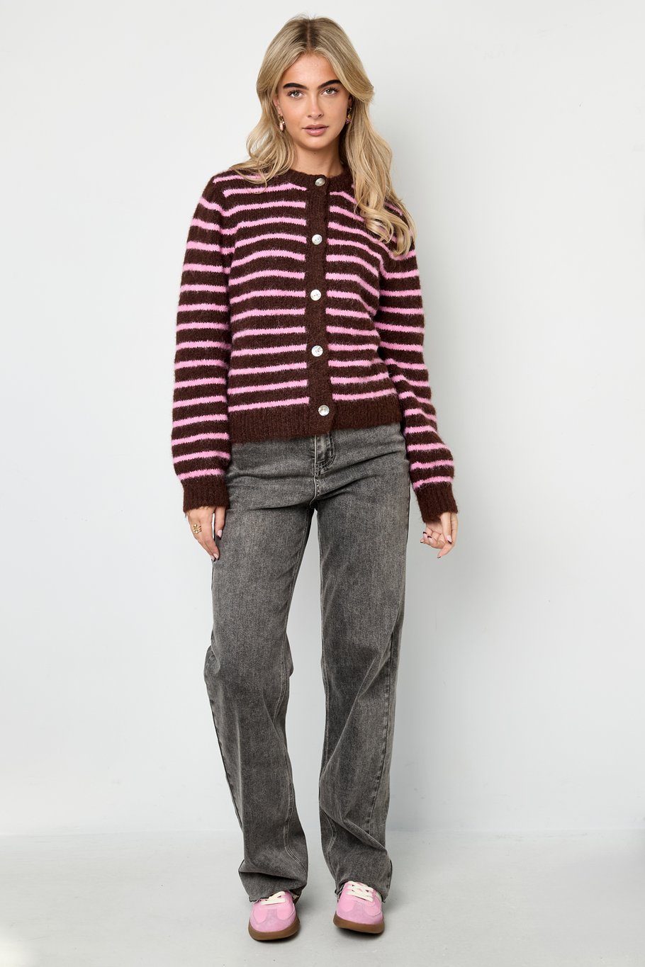 Polyester fiber (polyester) Knit cardigan Stripes Casual Fall/Winter Clothes h5Picture6